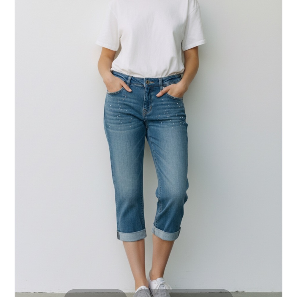 LEI Y2K Ashley Low Rise Capri Jeans Rhinestone Studded 9